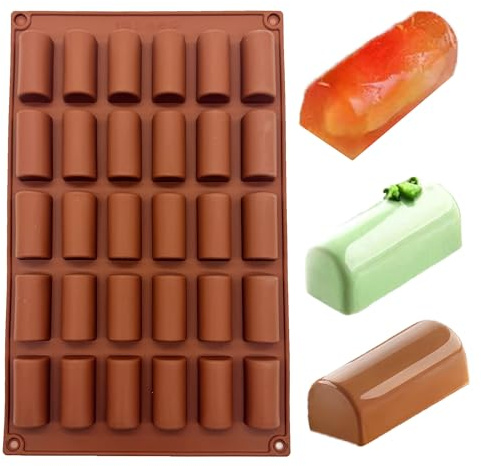 duoyif Molde cilíndrico de chocolate, 30 cavidades Molde de silicona semicilíndrico, Moldes semicircular pequeño para hornear chocolate, bombones, dulces, gomitas, cubitos de hielo (marrón, c)