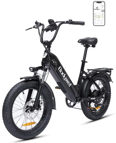 Bodywel F20 Bici Elettrica Adulti, Fatbike 20” x 3,0” Tutti i Terreni, Telaio Step-Through, Batteria 48V 15Ah, Motore 250W, 7 Velocità, Display LED 4,5, Forcella Ammortizzata, Nero (Nero)