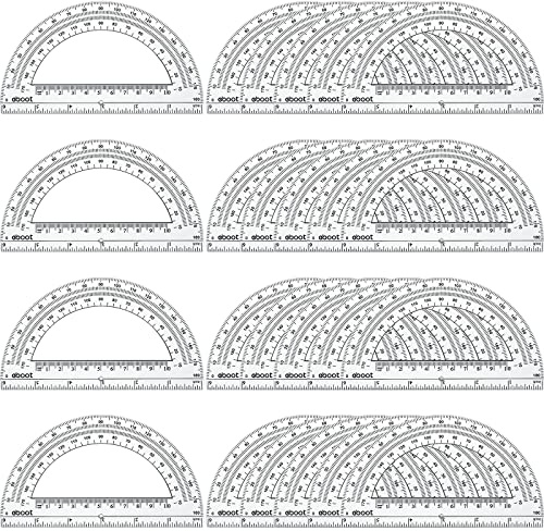 EBOOT 24 Pack Plastic Protractors Math Protractor 180 Degrees 6 Inch (Clear)