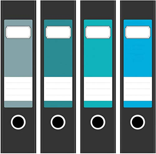 Ordneretiketten | 4 Aufkleber für breite Akten-Ordner | Farben-Mix Türkis Blau | selbstklebende Design Akten-Etiketten | Deko Sticker für Rückenschilder Ordnerrücken | zum Beschreiben
