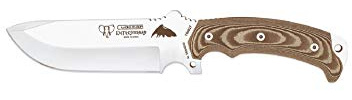 Cudeman Cuchillo 155-X Entresierras + Kit completo supervivencia hoja de acero inoxidable ACX-380 de 16 cm empuñadura de micarta marrón de 11 cm para caza, pesca, supervivencia y bushcraft