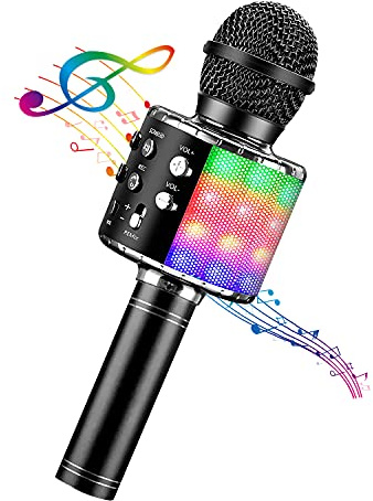 BlueFire 4 in 1 Karaoke Wireless Microphone with LED Lights, Portable Microphone for Kids, Great Gifts Toys for Kids, Girls, Boys and Adults (Black)