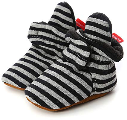 LACOFIA Scarpe Primi Passi per Bambino Stivaletti Invernali Antiscivolo con Suola Morbida per Neonato Strisce Nere 0-6 Mesi