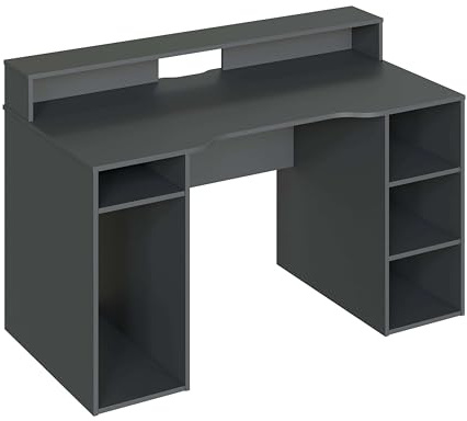 Habitdesign Mesa Gamer, Mesa de Ordenador, Modelo Ozone, Acabado en Gris Antracita, Medidas: 136 cm (Largo) x 67 cm (Ancho) x 73-88 cm (Alto)