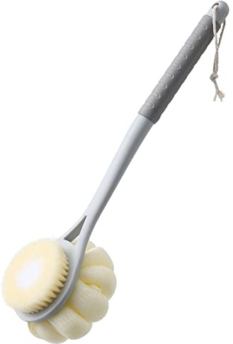 Shower Body Brush,Soft Bristles and Beautiful Pumpkin Loofah 14” Long Handle Back Scrubber Bath Mesh Sponge for Skin Exfoliating Bath,Massage Bristles Suitable for Wet or Dry,Men and Women (Grey)