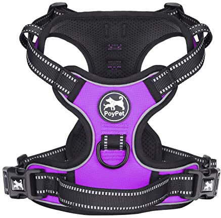 PoyPet No Pull Hundegeschirr, reflektierendes Westengeschirr mit 2 Leinenbefestigungen und einfachem Steuergriff für kleine mittelgroße Hunde (Violett, S (1er Pack))