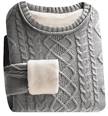 CWENROU Pull Épais Homme Hiver - Pull d'hiver pour Hommes Plus Velours Côtelé À La Mode Plus Velours Épais Pull À Manches Longues Rétro Gris Col Rond Chemise À Fond Chaud Slim Stretch Doux Décontr