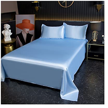 Satin Bettlaken/Betttuch Mikrofaser 120x230cm 180x230cm 230x250cm Blau Schwarz Luxus-Bettwäsche Glatte Bettlaken Betttuch ohne Gummizug (Color : Light Blue, Size : Flat Sheet 120x230cm)
