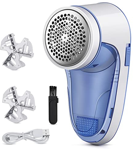 Anti Bouloche Vetement,Rasoir Anti Bouloche de USB Rechargeable Portable,Machine a Bouloche pour Chandails/Vêtements/Rideaux/Tapis,2* Lame de Rechange-Bleu