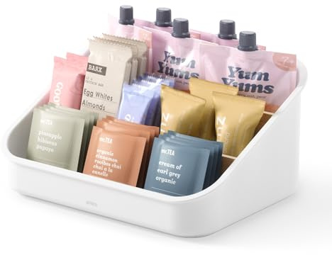 Umbra Bellwood Packet Organizer, Divided Tray for Pantry Ingredients and Other Small Items, Made of Durable Plastic and Wood, Natural/White