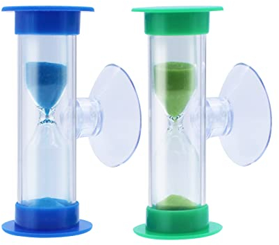 AIMEKE 2 Stück Sanduhr mit Saugnapf 2 Minuten, 3 Minuten Sanduhr Buntes Sand Timer Sanduhren Set für Kinder Zahnputzuhr Küchen Klassenzimmern Zuhause Zeitmanagement (Blau+Grün)