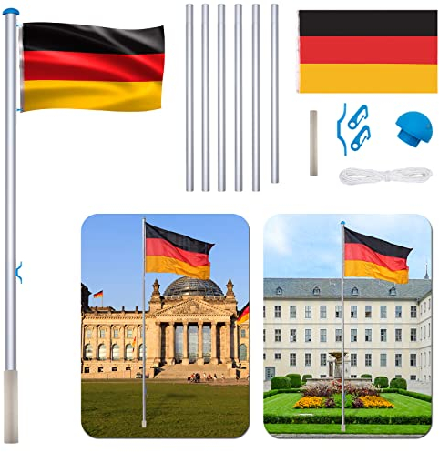 YRHome Mât de drapeau 6,5 m en aluminium avec cordon, manchon de sol, corde de traction, crochet de fermeture, 150 x 80 cm, 5 hauteurs réglables