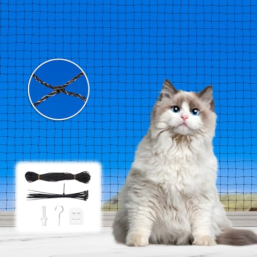 Kfonla Katzennetz für Balkon ohne Bohren, 8 x 3 M Katzennetz für Balkon, Katzennetz Drahtverstärkt mit Nägel und Klebehaken, UV-beständig katzenschutznetz für Balkone, Terrassen, Fenster, Zäune