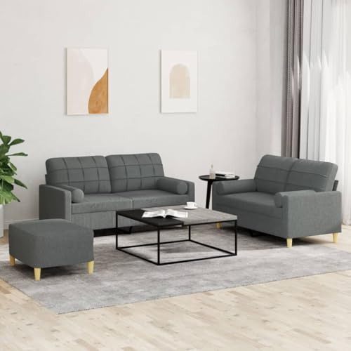 ShGaxin Sofaset med kuddar 3 delar mörkgrå tyg, vardagsrumssoffor, hemsoffa, vardagsrumsmöbler, relaxsoffa, modern soffa - 3201299