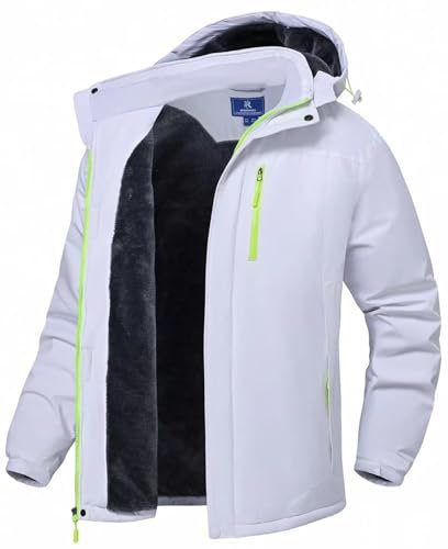 SPOSULEI Chaquetas de esquí para hombre con Hoode Snowboard impermeable forro polar abrigos a prueba de viento impermeable invierno impermeable múltiples bolsillos, Blanco, Small