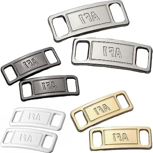 4 pares de etiquetas AF1 Airforce One, incluye pares de etiquetas AF1 plateadas, blancas, doradas y negras para zapatillas de deporte (etiquetas de encaje plateadas, blancas, doradas y negras),