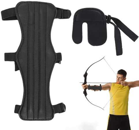 2PCS Archery Arm Guard Black Arm Guards for Archery Wrist Guard Children and Adult Forearm Guard Leather Wrist Guard with Adjustable 3 Straps Buckles Archery Set Adult Wrist Guards