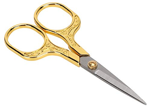 Sewing Scissors, Retro Scissor Vintage Sewing Scissors Crochet Scissors Small Scissors Universal for Embroidery Craft Needle Work Art Work (Gold)
