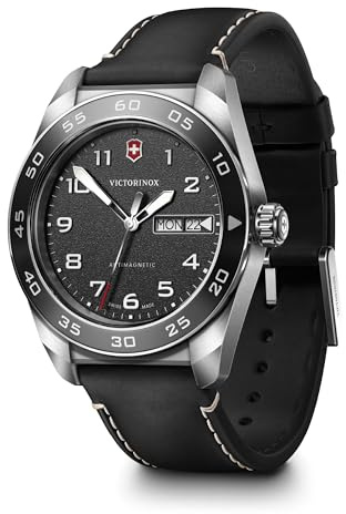 Victorinox Swiss Army Quartz Black Dial Black Leather Strap Watch 42mm - 242041