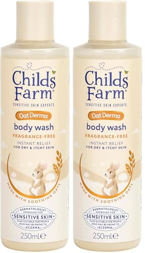 Childs Farm OatDerma Body Wash, Fragrance Free, Soothing Face Bath Shower Gel, Sensitive Skin Soap, Baby Kids, 250ml (Pack of 2)