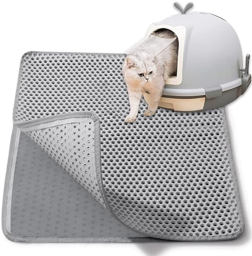 Tappetino Lettiera Gatto 90 X 60 Tappeto Lettiera Gatto Grande Doppio Strato a Nido D'ape Eva Impermeabile Tappeto per Gatti Cat Litter Mat (Grigio)