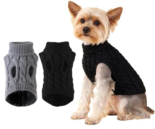 Paquete de 2 jerséis para perros de punto con cuello alto, suéteres cálidos de invierno para perros pequeños y cachorros, suéter acrílico acogedor para Dachshund, ropa de punto suave retorcida para