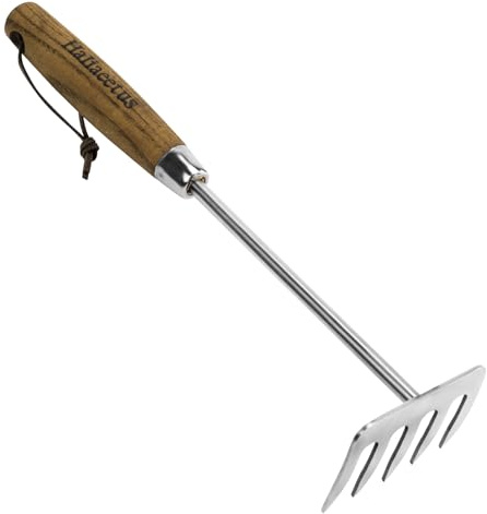 Haliaeetus Hand Rake Garden Tool, Stainless Steel Small Rake for Raking Leaves in Flower Beds, 5 Tines Hand Tiller Make Loosening Soil A Snap, Hand Cultivator with Comfortable Handle for Quick Weeding
