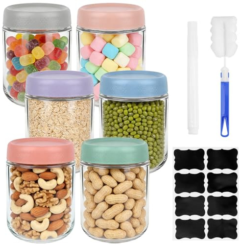 6 Piezas Tarros de Cristal con Tapa, 500ml Overnight Oats Jars, Frascos de Vidrio con Tapa, Tarros de Cristal con Tapa Hermética, Botes de Vidrio Reutilizables para Yogur, Muesli,Ppudines,Encurtidos