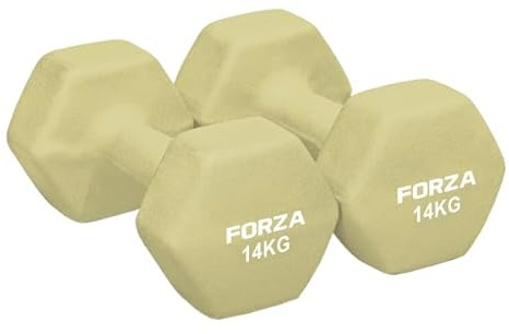 FORZA Manubri esagonali in neoprene, coppia di manubri con impugnatura antiscivolo, design ergonomico per allenamento della forza e allenamenti a casa, disponibili in diversi pesi (14 kg)