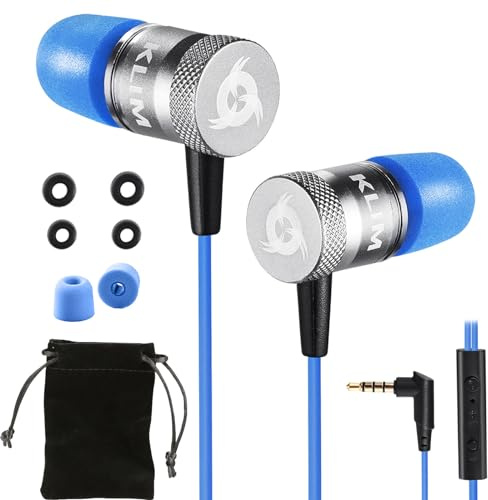 KLIM Fusion In-Ear-Kopfhörer mit Kabel & Mikrofon Hi-Fi, Memory-Schaum, 3,5 mm Klinke, Blau