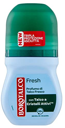 Borotalco, Roll-On Fresh Lufterfrischer mit Microtalkum, schweißabsorbierend, alkoholfrei, Borotalkum-Duft, Deodorant für Damen und Herren, 50 ml