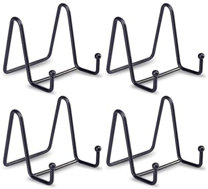 HCHLQLZ Plate Stands for Display - 3 Inch Metal Easel Holders for Small Decorative Plates, Picture Frames, Photos, Postcards, Tabletop Art - Black - 4 Pack