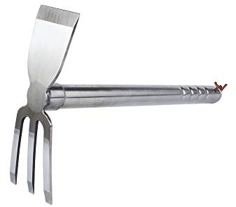 LUBAN Stainless Steel Garden Hoe Rake Hand Tool, 15 Metal Hand Hoe & 3 Prong Cultivator Dual Headed Gardening Tool for Weeding, Digging, Seeding Multipurpose