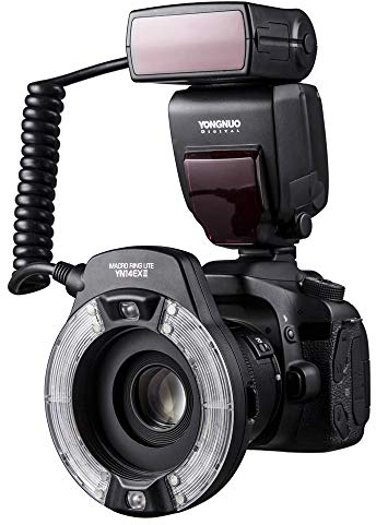 YONGNUO YN14EX II Makro-Blitz für Digitale Spiegelreflexkameras von Canon mit großem LCD-Bildschirm, Adapter, Ringe, Filter, heiße Farbtemperatur, Halterung für M/TTL-Blitz