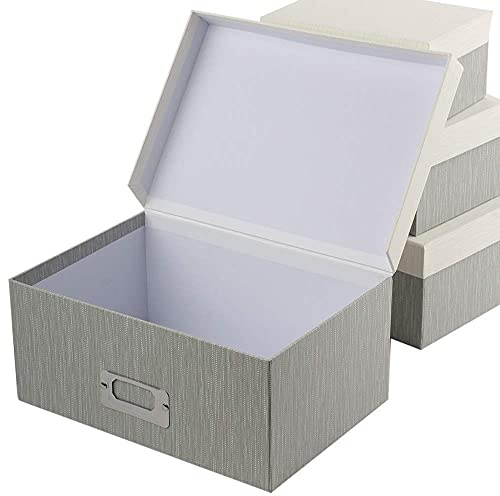 Briful Photo Boxes with Lids - 4 in 1 Set Waterproof Storage Boxes with Handles for Clothes, Shoes, Office, Cosmetic, Books
