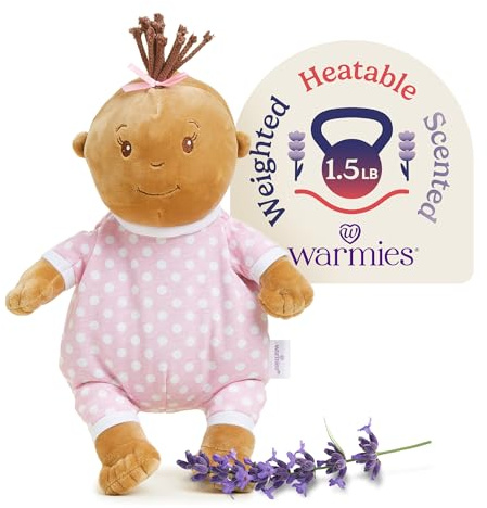 warmies Microwavable & Weighted Stuffed Animals, Baby Girl Darker Skin - Heated Stuffed Animal Plushie for Warmth & Comfort - Soft Plush Toys for Adults & Children (Boys, Girls, Babies & Toddlers)