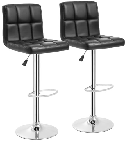 FDW Counter Height Swivel Bar Stools PU Leather Padded with Back,Set of 2 Height Adjustable Counter Stool Barstools Dining Chair,Black