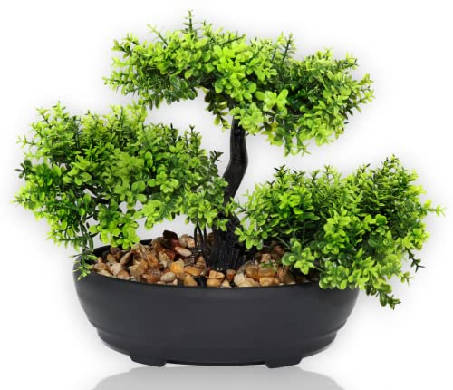 Kunstbonsai Bonsai-Kunstbaum - Künstlicher Buchsbaum Bonsai im Topf für Zuhause Büro Baddeko Desktop und als Geschenk Immergrün Bonsai-Kunstbaum