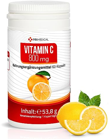 VITAMIN C KAPSELN VEGAN hochdosiert 800 mg, 2-MONATS-PACK, glutenfrei, laktosefrei, Primedical 1 x 60 Kapseln