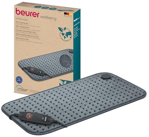 Beurer HK 123 Cosy Grey Green Planet Almohadilla Eléctrica, Parte Superior e Inferior de Acogedor Material Reciclado, 6 Ajustes de Temperatura y Desconexión Automática, Lavable a Máquina, 60 x 30 cm