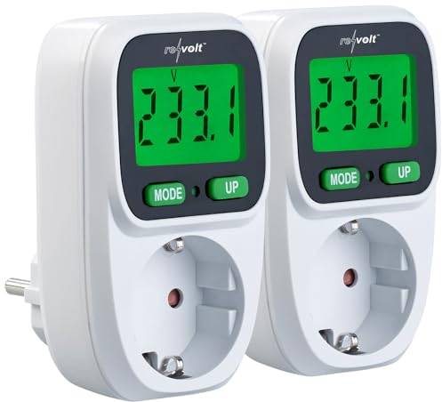 revolt Strommessgerät: 2er-Set Digitaler Energiekostenmesser, LCD-Display, bis 3.680 W (Stromverbrauchmesser, Stromkostenmesser, Energiekostenrechner)