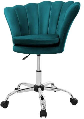 ML-Design kontorsstol i sammet petrol sminkbord stol med snäckformad rygg snurrbar stol med hjul höjdjusterbar arbetsstol klädd fåtölj till sovrum ergonomisk sits för hemmakontor och skrivbord