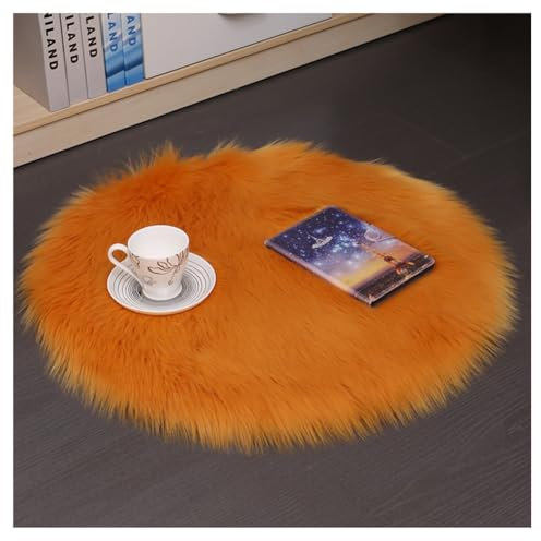 Hrlace Lambskin Sheepskin Rug Round Faux Fur Rug Washable Soft Fur Rug Fluffy Longhair Chair Cushion Imitation Wool Bed Rug Sofa Mat for Home Decoration Orange 120 x 120 cm