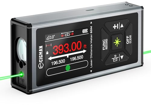 Laser Measurement Tool, CIGMAN 393ft/120M Bilateral Green Laser Distance Measuring Tool Rechargeable with Bubble Level, Laser Measure with Ft/in/M Multiple Units, Backlit IPS, Pythagorean/Area/Volume