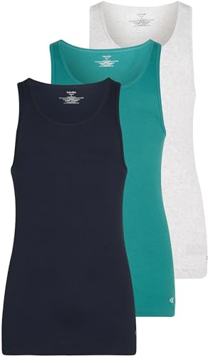 Calvin Klein Camiseta de Tirantes Hombre Pack de 3 de algodón, Multicolor (Shoreline, Snow HTHR, Lively Teal), L