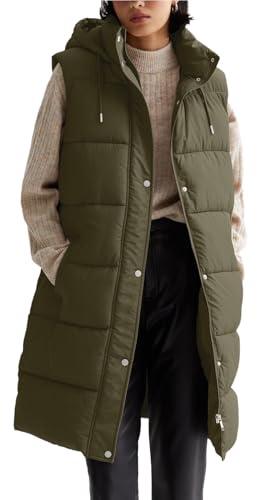 EGSDMNVSQ Giacca Lunga Invernale Gilet Trapuntato Senza Maniche Piumino Di Transizione Leggero Con Cappuccio Zip Caldo Autunno Inverno