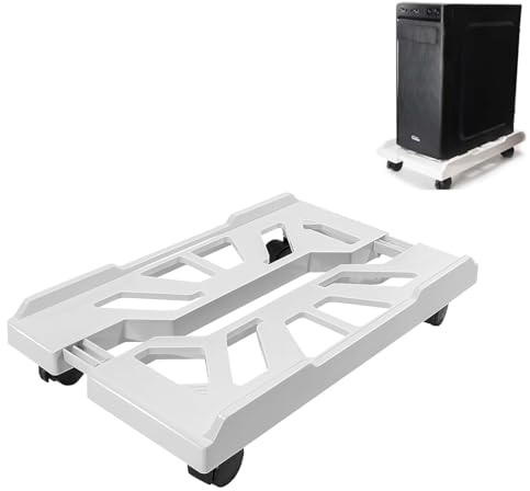 Eymobad PC ständer,Desktop Computer Tower Ständer,Einstellbare CPU Halterung mit 4 rollenden Lenkrollen,2 feststellbare Rollen,CPU Ständer für die meisten - Weiß