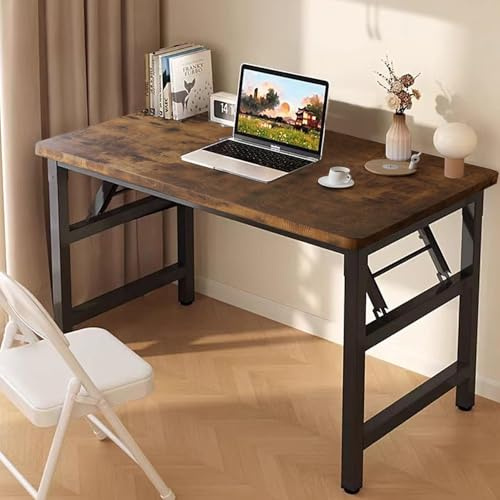HDOFM 39.4 Inch Folding Table，Square Folding Desks for Small Space,Small Foldable Desk No Assembly,Rustic Brown.