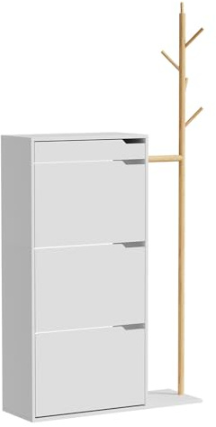 Vicco Armadio per le scarpe Ivo, Bianco, 90 x 181.5 cm con 3 scomparti, 1 cassetto, per riporre scarpe e accessori nell’ingresso