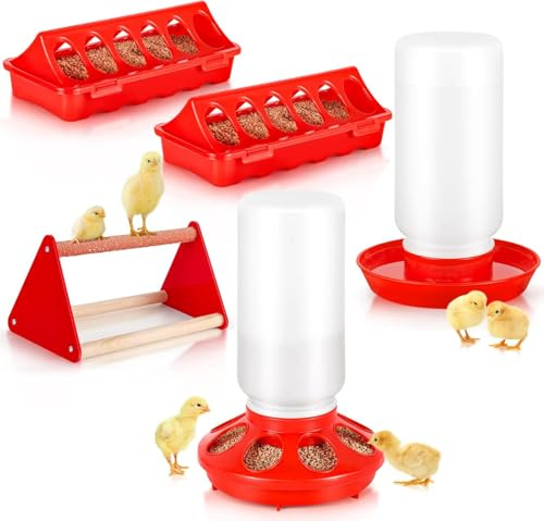5 unidades de 1 kg para pollos y bebedero para pollos de 1 litro, comedero automático y bebedero para aves de corral con asa, para aves pequeñas como codornices, palomas, gansos y su plumón, etc.